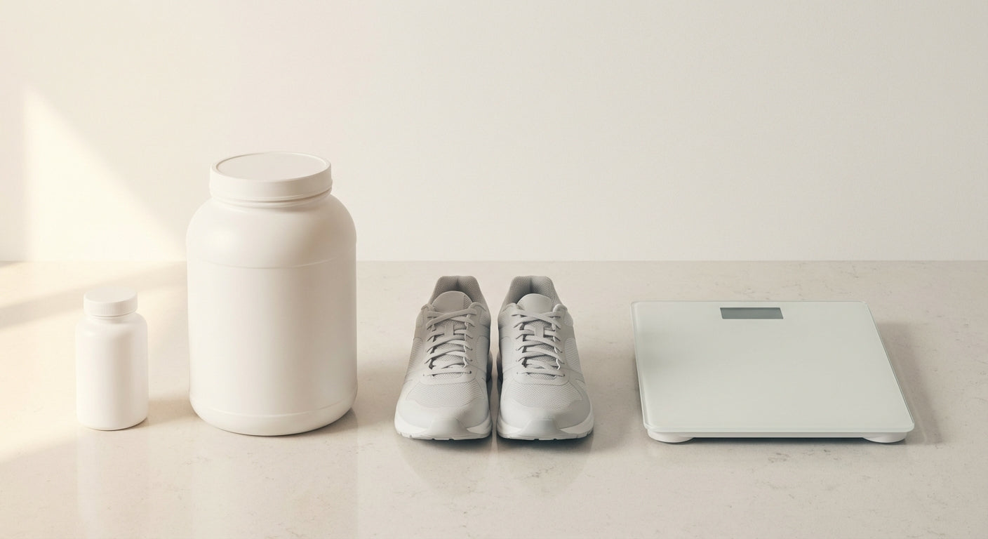 Pills, protein powder, running shoes, a scale — things that didn't fix the belly