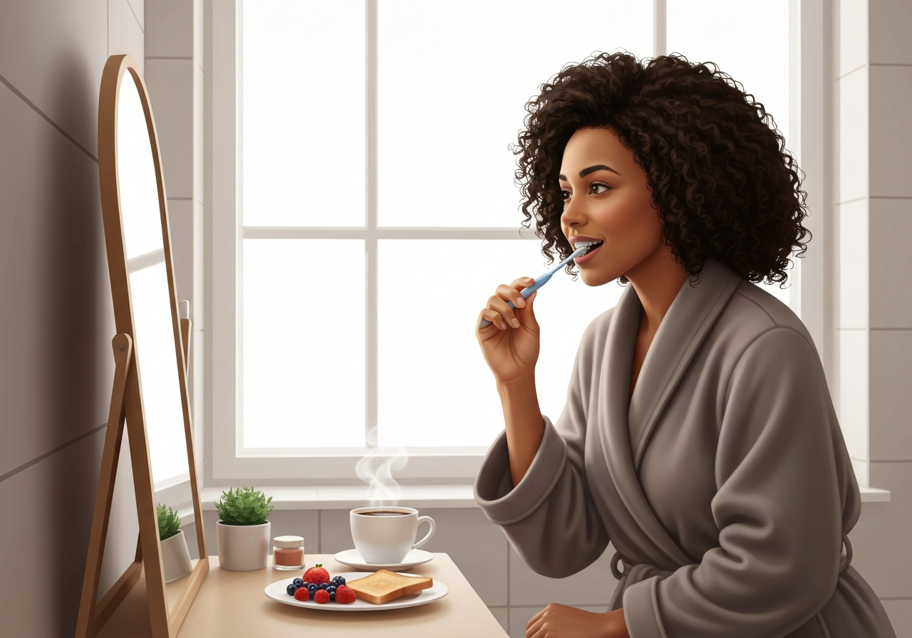Morning routine with makeup and breakfast while lunch is already on the mind