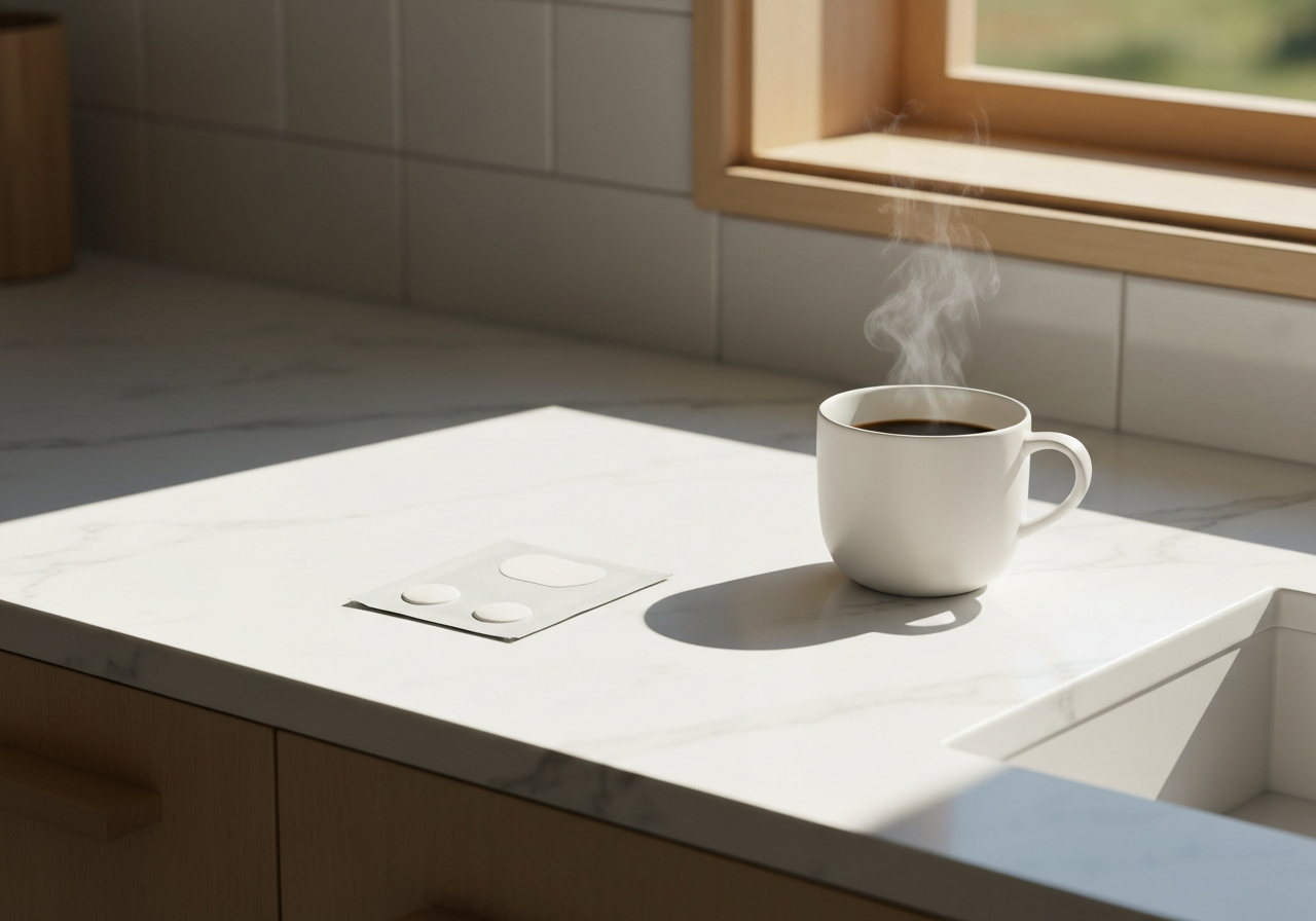 Simple wellness patch routine beside morning coffee